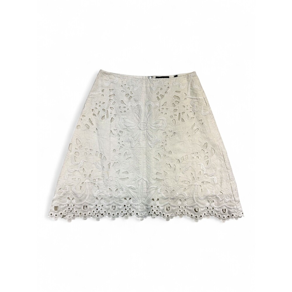 Theory‎ White Eyelet Embroidered Skater Skirt Size 2